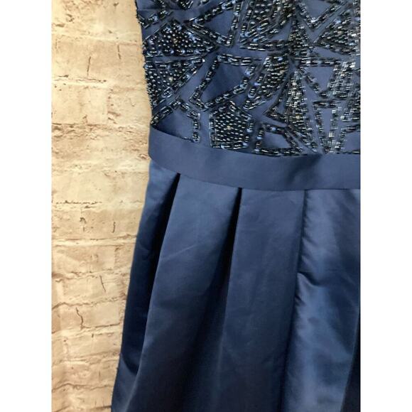 Neblon Poly USA Dress Womens XL Evening Navy Blue Satin Beaded Halter Party Zip - Picture 4 of 15